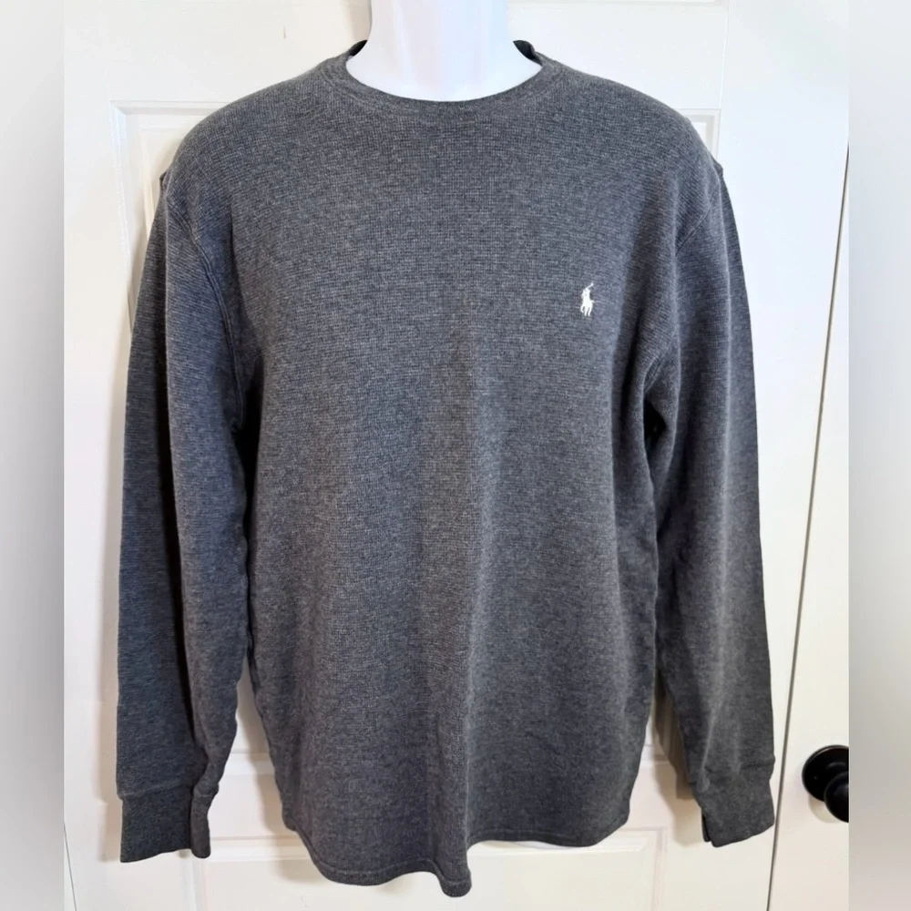 Polo Ralph Lauren Gray Waffle Knit Thermal Shirt White Pony Sz L💚